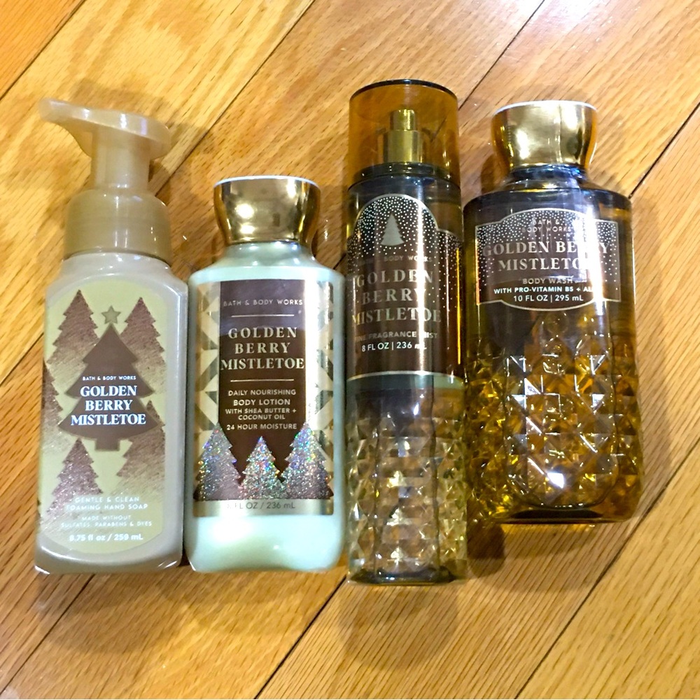 NWT Bath & Body Works Golden Berry Mistletoe 4 Piece Set